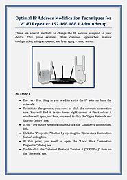 Optimal IP Address Modification Techniques for Wi-Fi Repeater 192.168.188.1 Admin Setup