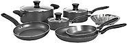 T-fal A821SA Initiatives Nonstick Inside and Out Dishwasher Safe Oven Safe Cookware Set, 10-Piece, Charcoal
