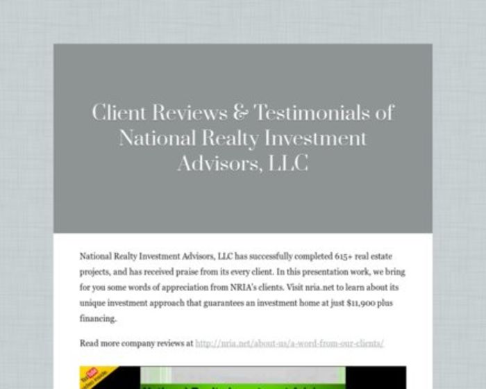 National Realty Investment Advisors, LLC A Listly List