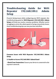 Troubleshooting Guide for WiFi Repeater 192.168.188.1 Admin Setup