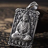 Amitabha: Oxidized 999 Silver Pendant and Chain Necklace - Mantrapiece