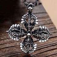 Double Vajra Pendant - Silver Buddha Chain Necklace - Mantrapiece.com