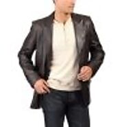 Classic Style Mens Black Casual Leather Blazer Coat