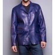 Classic Style Mens Blue Leather Jacket Blazer