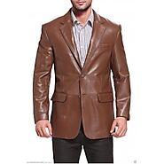 Mens Branded Genuine Lambskin Brown Leather Blazer Jacket