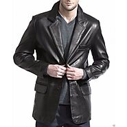 Mens Long Real Black Leather Blazer Coat