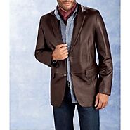 Mens Smart Fashion Genuine Real Brown Leather Blazer Coat