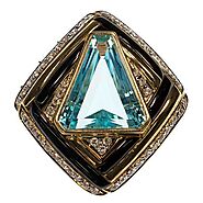 Blue topaz, diamond, onyx, 18k pendant-enhancer | Auction Daily