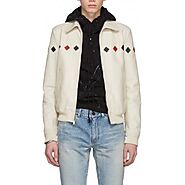 Mens Long sleeve Real Cream White Leather Bomber Jacket