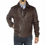 Pure sheepskin Brown Leather Flight Bomber Jacket For Men