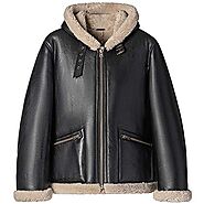 CWMALLS Mar Jacket Black Sheepskin B-3 Bomber Jacket with Hood Outer Space CW828666 (s)