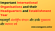 Important International Organisations and their Headquarters and Establishment Year
