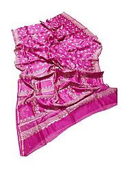 Pink Handloom Chanderi Mulberry Printed Silk Saree