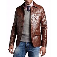 Men's Genuine soft Lambskin Leather Brown Shirt