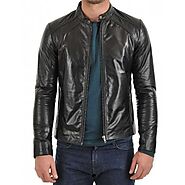 Men's Slim Fit Black Leather Coat Jacket
