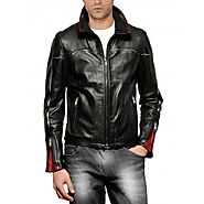 Mens Classic Style Black and Red Leather Jacket
