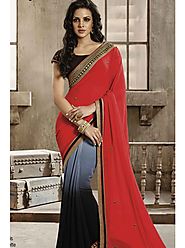 VINTAGE FLAVOUR 9013:- Adore Yourself in This Grey Shaded Georgette Saree With Fuchsia Pallu. Zari Embroidery On Bord...