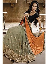 VINTAGE FLAVOUR 9016:- Half-n-Half Saree In Net With Chiffon Fabric Mix Gives It A Sheer Balance. Skirt Net In Light ...