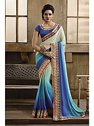VINTAGE FLAVOUR 9026:- Blue Shaded Saree With Fabric In Self Jacquard.Blouse In Blue Dupion With Embroidery At Neck.H...