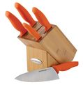 Rachael Ray 6-Piece Cutlery Japanese Stainless Steel Knife Block Set with Orange Handles