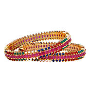 Pearl Bangle With Multi Color Stones B0632 – krishnapearlsandjewellers.com