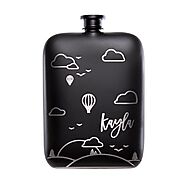 Personalized Matte Black Hip Flask - Balloons | Swanky Badger