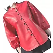 Women's Amazing Style Outwear Real Lambskin Red Leather Top