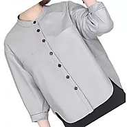 Women's Collarless Short Sleeve Outwear Real Lambskin Gray Leather Top