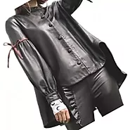 Women's Designer Outwear Real Lambskin Black Leather Top