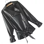 Women's Elegant New Fashion Genuine Sheepskin Black Leather Jacket Coat