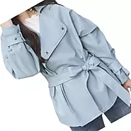 Women's Elegant New Fashion Genuine Sheepskin Blue Leather Jacket Coat