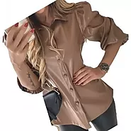 Women's Street Fashion Short Sleeve Outwear Real Lambskin Brown Leather Top
