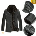 Mens Black Fur Lined Leather Coat CW878574