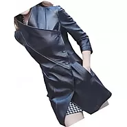 Women's Asymmetrical Front Genuine Sheepskin Black Long Leather Trench Coat