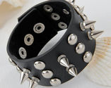 Metal Cone Stud Rivet Spike Punk Leather Bangle Cuff Bracelet Wristband