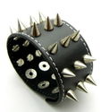 3 Row 10mm Metal Spike Punk EMO Biker Gothic Leather Bracelet Wristband TEW127