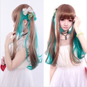 Brown+Green Fashion Long Lolita Wig Wavy Curly Hair Anime Cosplay Costume Party