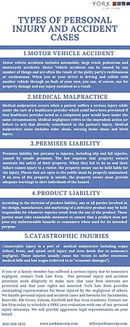 Types of Personal Injury and Accident Cases - Personal Injury lawyers in Sacramento - York Law Firm USA