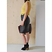 Womens Elegant Fashion Knee Length Black Leather Tube Skirt