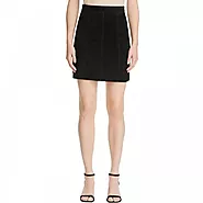 Womens Partywear Suede Black Leather Mini A-Line Skirt