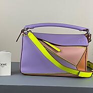 Loewe Small Puzzle Bag Patchwork Calfskin In Violet/Pink