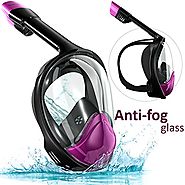 Snorkel Set Full Face Mask, Seaview with Camera Mount Divers Choice Black/Purple.
