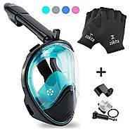 Full Face Snorkel Mask Set, Easy Breath, Anti Fog, Anti Leak Snorkeling Goggles with Removable Cam Mount for Underwat...
