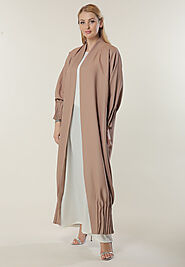 Beige Abaya with Pleated hem and sleeves | 21st Avenue