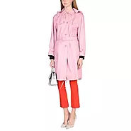 Classic Neckline Button Closing Baby Pink Leather Trench Coat for Women