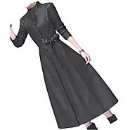 Women's Beautiful Design Real Lambskin Black Long Leather Trench Coat