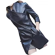 Women Asymmetrical Front Genuine Sheepskin Black Long Leather Trench Coat