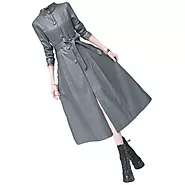 Womens Beautiful Design Real Lambskin Gray Long Leather Trench Coat