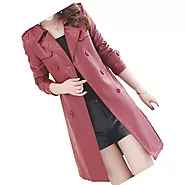 Womens Double Breasted Real Lambskin Burgundy Long Leather Trench Coat