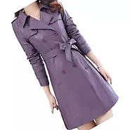 Womens Double Breasted Real Lambskin Purple Long Leather Trench Coat